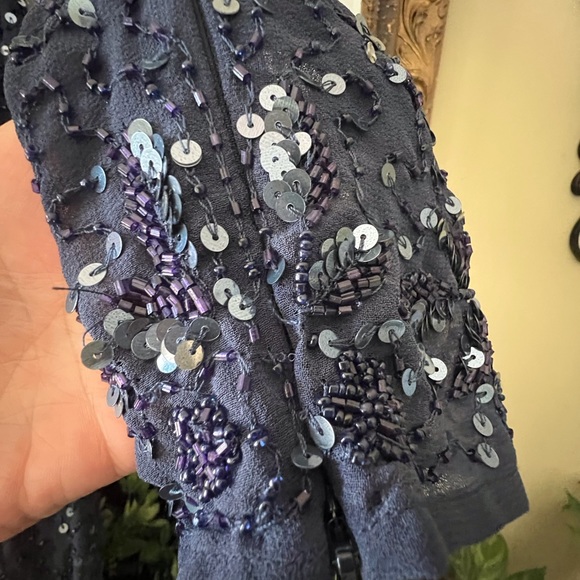 NWT Mac Duggal Womens Navy Sequin Embellished Midi Cocktail & Party Dress Sz 12 - Picture 7 of 9